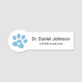 獣医用の青または任意のカラーのポーのプリントハート 名札 (正面)