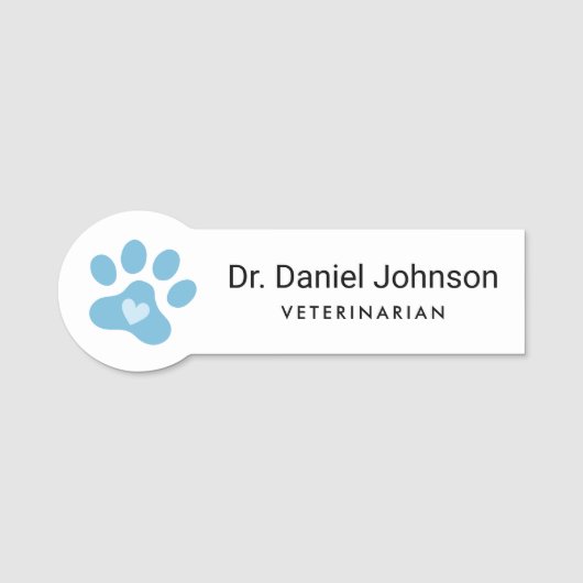 獣医用の青または任意のカラーのポーのプリントハート 名札 (正面)