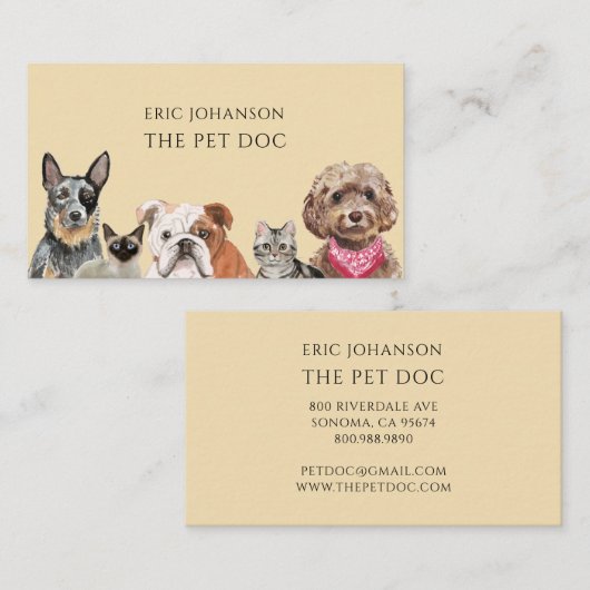 獣医絵を描猫犬名刺 名刺 (正面/裏面)