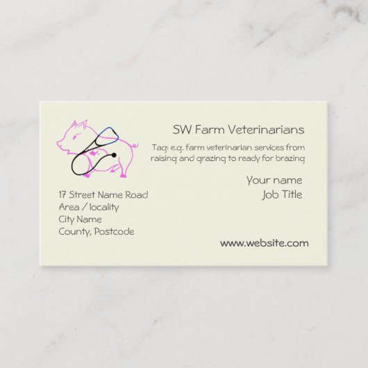 獣医 – ピンクと聴診器のかわいい豚 名刺 (正面)