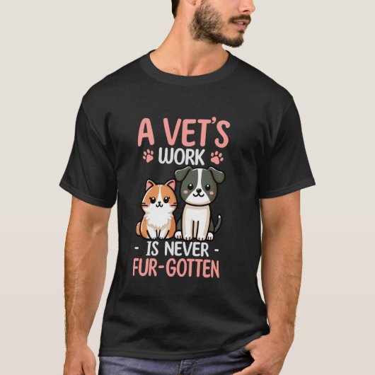 獣医 猫 犬 デザイン 獣医技術者 獣医師 Tシャツ (正面)
