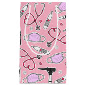 獣医/獣医の技術者パターンピンク スモールペーパーバッグ (正面)