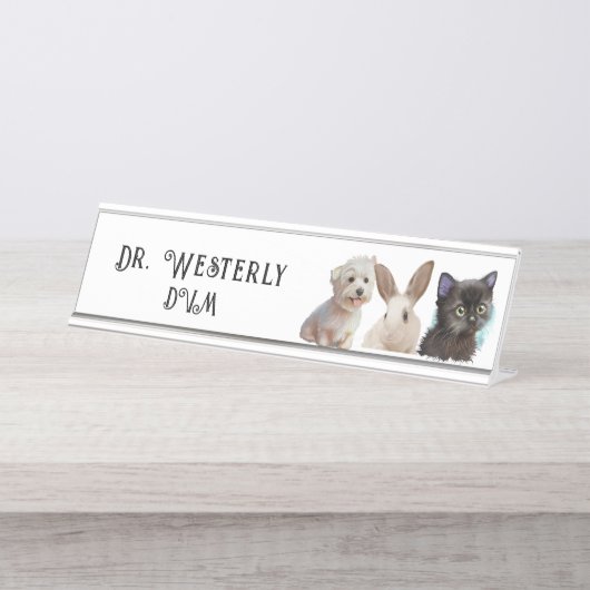 獣医DVMドッグキャットバニーデスク名プレート デスクネームプレート (正面)