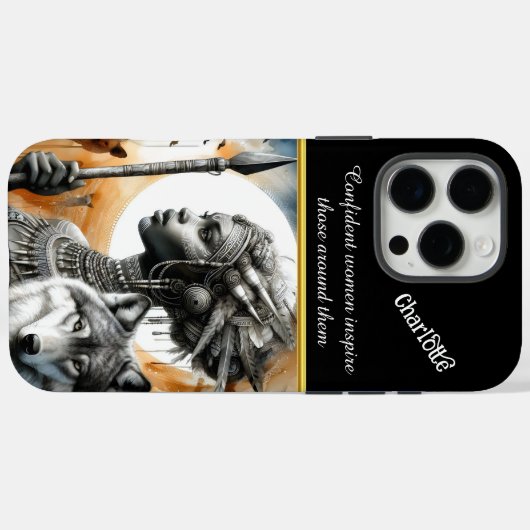 獰猛な戦士の女性は狼と共に立威厳のあるつ Case-Mate iPhoneケース (裏面 (横))