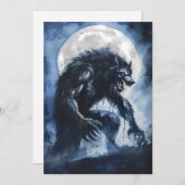 獰猛な狼男の水彩画 ホリデーカード (正面/裏面)