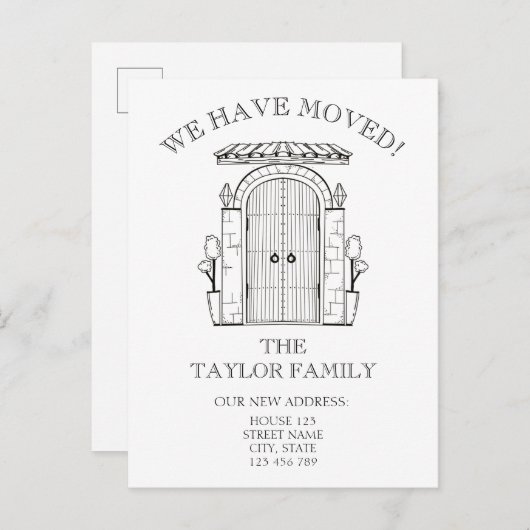 玄関のドアの新しい家の移動発表 案内ポストカード (正面/裏面)