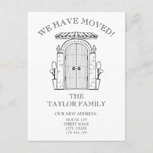 玄関のドアの新しい家の移動発表 案内ポストカード (正面)
