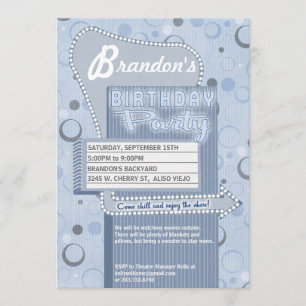 玄関ひさしの映画パーティの招待状のレトロドライブ 招待状