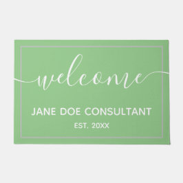 玄関マット - オーダーメイドのウェルカムグリーンとホワイト