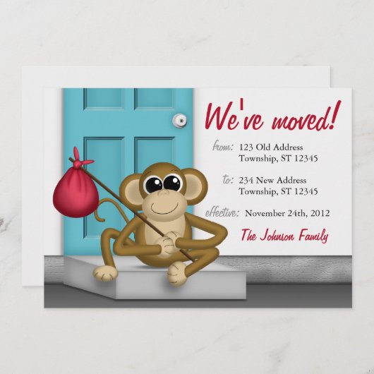 玄関口-移動発表のかわいい猿 案内状 (正面/裏面)