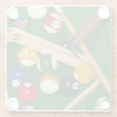 玉とチョークが生き生きとしたビリヤード台 ガラスコースター (裏面)