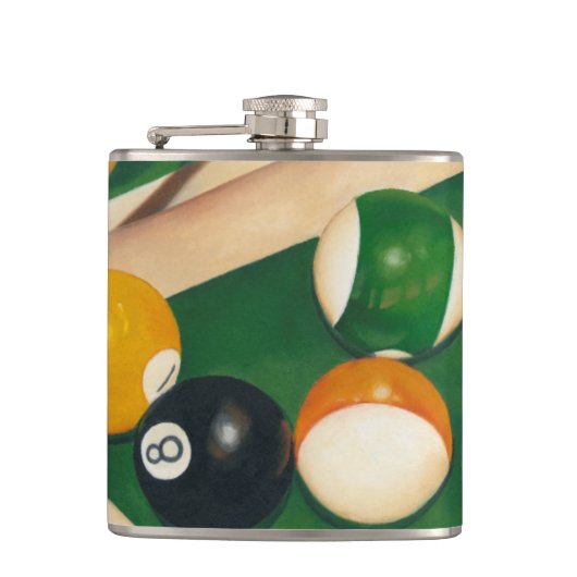 玉とチョークが生き生きとしたビリヤード台 フラスク (正面)