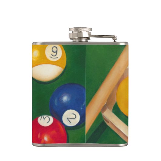 玉とチョークが生き生きとしたビリヤード台 フラスク (裏面)