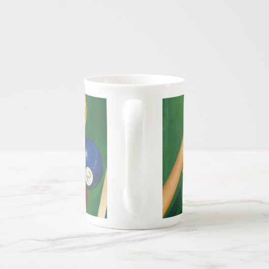 玉とチョークが生き生きとしたビリヤード台 ボーンチャイナマグカップ (裏面)