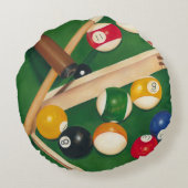 玉とチョークが生き生きとしたビリヤード台 ラウンドクッション (裏面)