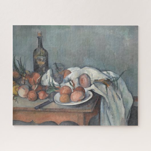 玉ねぎのある静物画、ポール・セザンヌの油絵 ジグソーパズル (横)