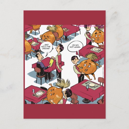 玉ねぎを持ってグルメをおもしろい頼む ポストカード (正面)