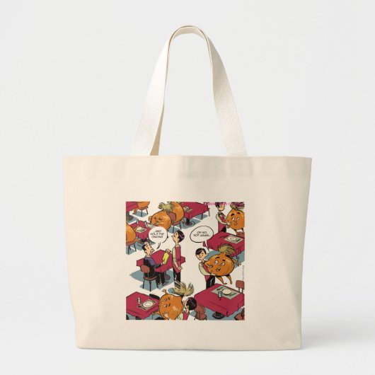 玉ねぎを持ってグルメをおもしろい頼む ラージトートバッグ (正面)