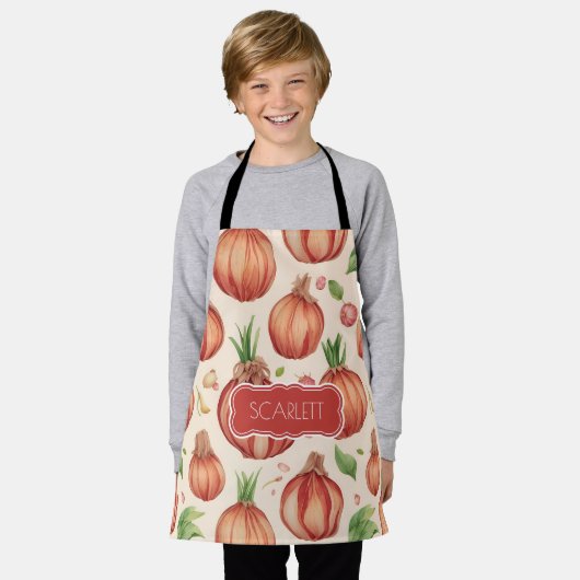 玉ねぎレトロカラフルパタパーソナライズされたーン エプロン (着用した状態)