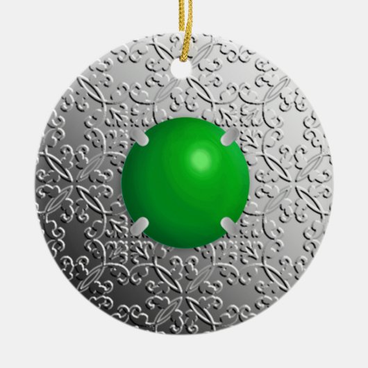 玉の宝石を持つ銀フェイクのダマスク セラミックオーナメント (正面)