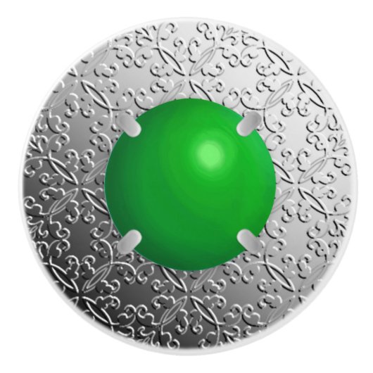 玉の宝石を持つ銀フェイクのダマスク セラミックノブ (正面)