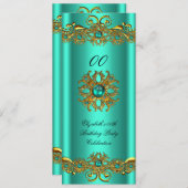 玉エレガントグリーンジュエル金ゴールド誕生日パーティー2 招待状 (正面/裏面)