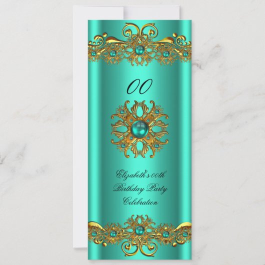 玉エレガントグリーンジュエル金ゴールド誕生日パーティー2 招待状 (正面)