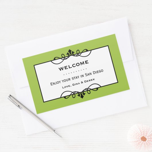 玉グリーン錬鉄のフレームの町の抱き枕 長方形シール (封筒)