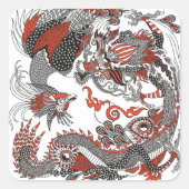 玉ドラゴンと金ゴールド遊フェニックスと真珠 スクエアシール (正面)
