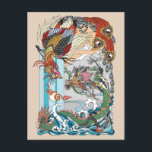 玉ドラゴンと金ゴールド遊フェニックスと真珠 ポストカード<br><div class="desc">玉ドラゴンと金ゴールドフェニックス鳳黄遊真珠と。2つの天風水の生物。イラストレーションインスパイアは民俗伝説中国のや神話によるもの。イラストレーションバイインシーマ</div>