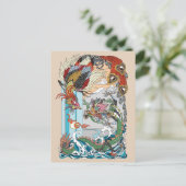 玉ドラゴンと金ゴールド遊フェニックスと真珠 ポストカード (スタンド正面)