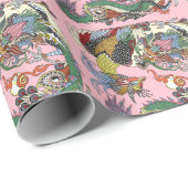 玉ドラゴンと金ゴールド遊フェニックスと真珠 ラッピングペーパー (ロールコーナー)