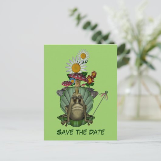 玉座はがきに日付のカエルプリンセスを保存 案内ポストカード (スタンド正面)