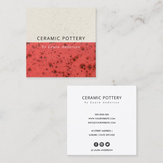 玉戸赤セラミック焼き物艶のある食感 スクエア名刺 (正面/裏面)