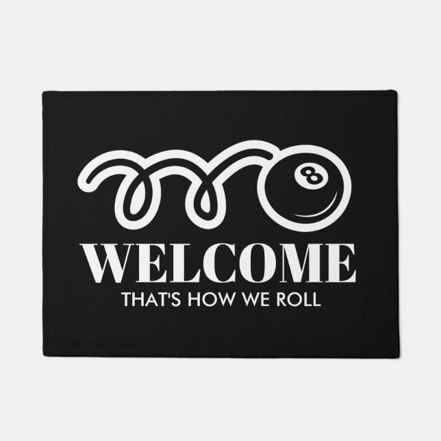 玉突おもしろいき選手の黒8玉模様 ドアマット (正面)