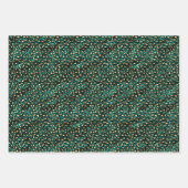 玉緑と金箔ルックレオパード印刷 ラッピングペーパーシート (正面)