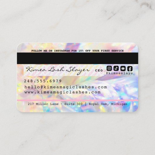 玉虫性ホログラフィックグリッタードリップクレジットスタイル 名刺 (裏面)