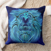 王になれ、獅子になれ、青い枕、〔占星術の〕十二宮図の看板 クッション (ブランケット)