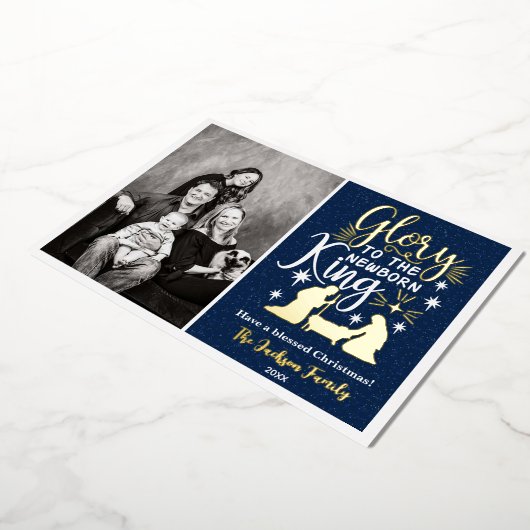 王のクリスマス生まれたばかりのの写真に栄光 箔シーズンカード (回転した状態)