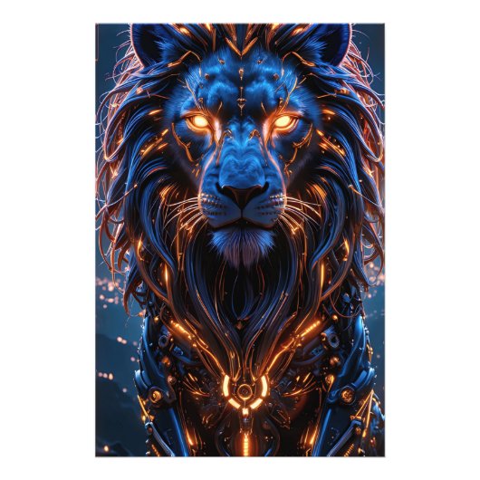 王のハート- 白熱［赤熱］光を放つ Cyber Lion フォトプリント (正面)