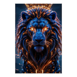 王のハート- 白熱［赤熱］光を放つ Cyber Lion ポスター