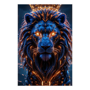 王のハート- 白熱［赤熱］光を放つ Cyber Lion ポスター
