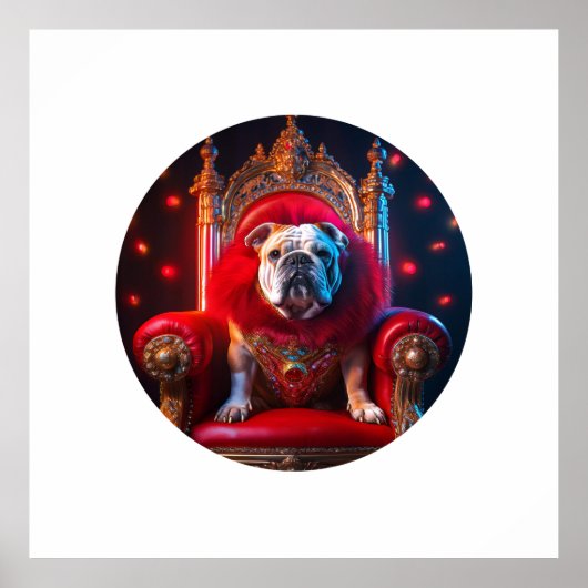 王の座に座っているブルドッグ ポスター (正面)