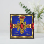 王または女王 ロイヤル ブルー レッド バースデー パーティー 2 招待状 (スタンド正面)