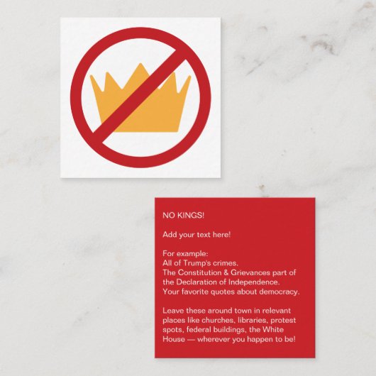 王よ!アンチトランプ離れスクエアンド スクエア名刺 (正面/裏面)