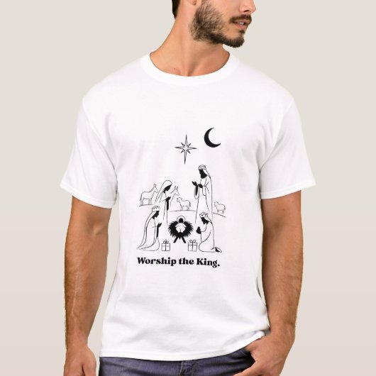王を崇めよ Tシャツ |ミニマリストのキリスト降誕 (正面)