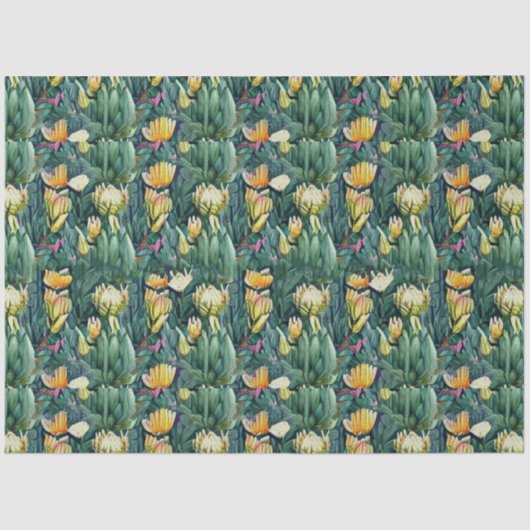 王プロテア花の水色の古い植物学 薄葉紙 (正面)