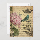 王冠あじさい鳥のフランスの植物 ポストカード (正面/裏面)
