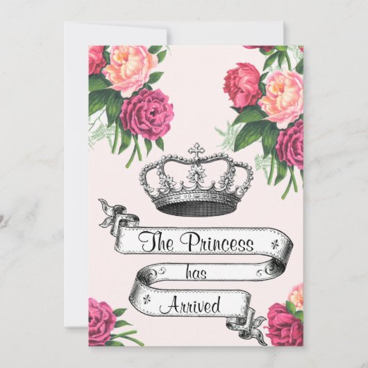 王冠およびバラのプリンセスは誕生Announcemnt着きました 案内状 (正面)