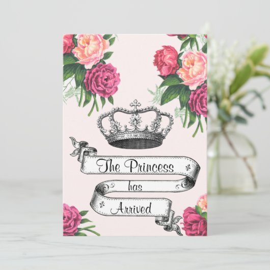 王冠およびバラのプリンセスは誕生Announcemnt着きました 案内状 (スタンド正面)